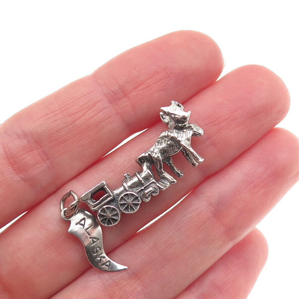 Pacific Jewelry 925 Sterling Vintage Steam Locomotive Train Moose Alaska Pendant